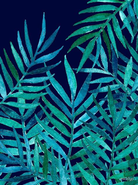 Watercolor Palm Leaves On Navy Canvas Print By Micklyn Redbubble
