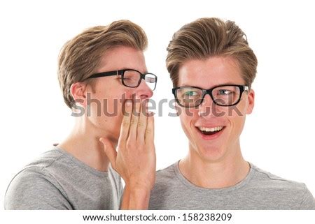 Identically Adult Male Twins Pointing Each Stock Photo 158117369