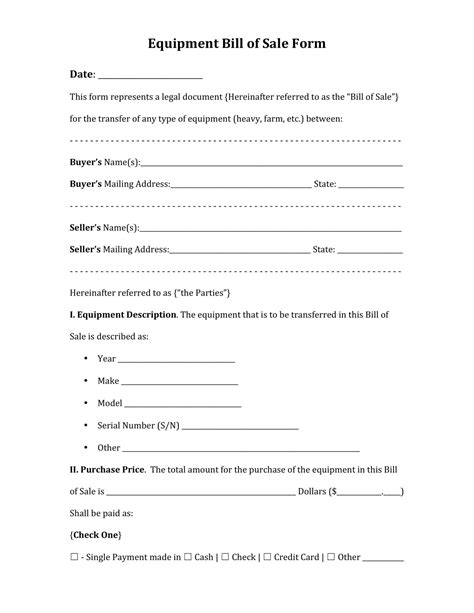 Free Fillable Equipment Bill Of Sale Form ⇒ Pdf Templates
