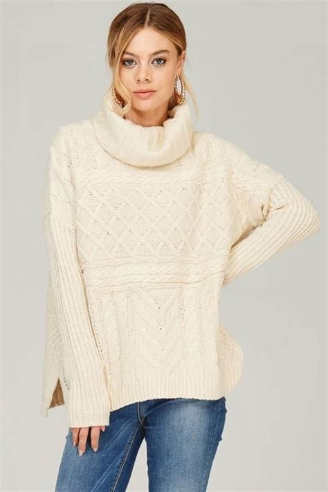 Cream Cable Knit Cowl Neck Sweater Cowl Neck Knit Sweater Sweaters