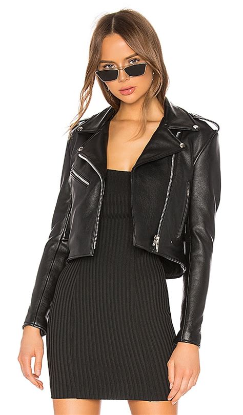 understated leather mercy cropped jacket in black revolve