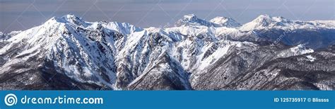 Beautiful Snowy Caucasus Mountain Peaks Scenic Winter Panoramic