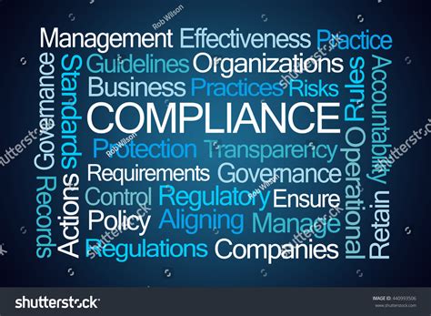 Compliance Word Cloud On Blue Background Stock Illustration 440993506