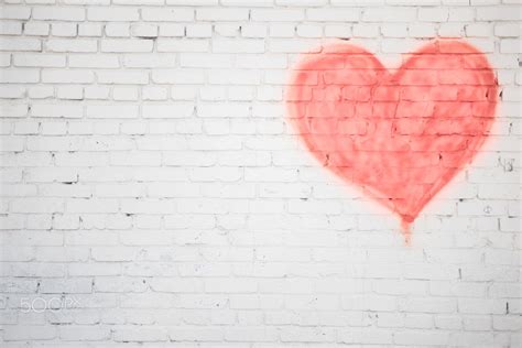 Red Heart White Brick Wall With Red Heart Background Graffiti Heart