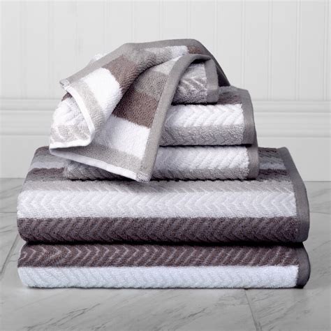 Bryce Stripe Face With Solid Back 6 Piece Bath Towel Set In Charcoal