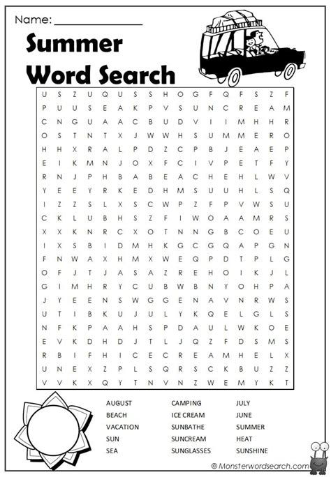 Summer Word Search Monster Word Search
