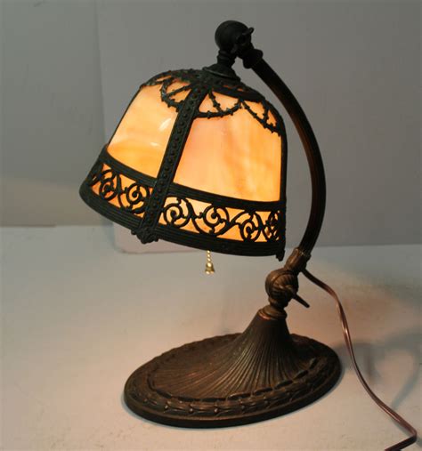 Bargain Johns Antiques Antique Goose Neck Slag Glass Desk Lamp