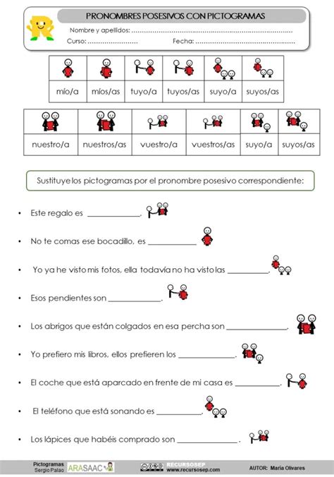 Pronombres Posesivos Con Pictogramas Pronombre Posesivo Posesivo