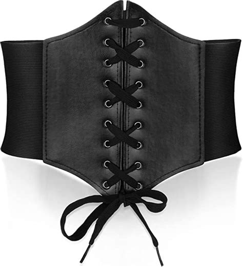 Black Lace Up Corset Waist Wide Belt Elastic Corset Belt Soft PU Faux