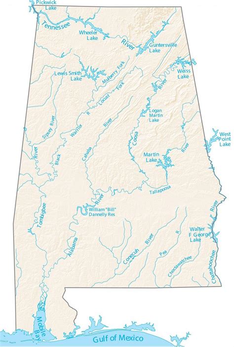 Alabama Lakes And Rivers Map Gis Geography