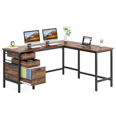 Buy Tribesigns L Shaped Desk With File Drawer Cabinet 59 Inch Corner