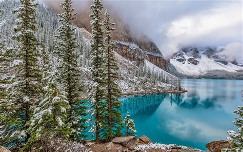 Scarica Sfondi Montagna Lago Nebbia Parco Nazionale Di Banff Lago