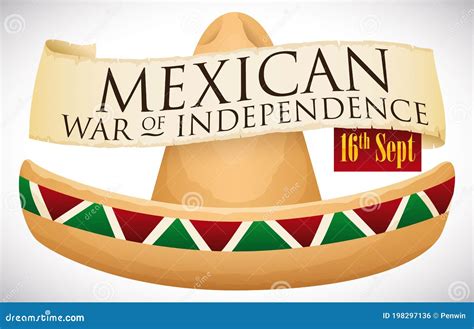 scroll and charro hat ready for mexico`s independence day celebration vector illustration stock