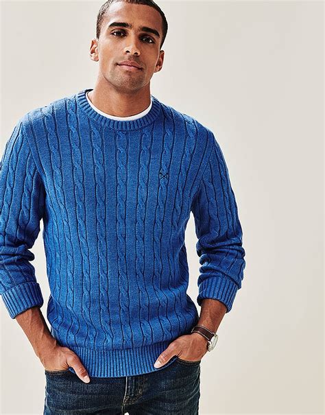 men s regatta cable crew neck jumper in marine blue marl from crew clothing company