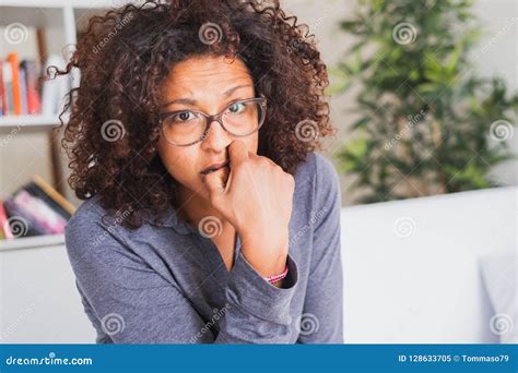 Brooding And Thoughtful Black Woman Face Portrait Stock Image Image