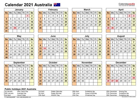 Printable 2021 Calendar Australia Free Letter Templates