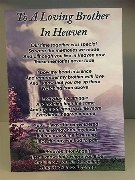 To A Loving Brother In Heaven 7 X 5 Grave Card Etsy