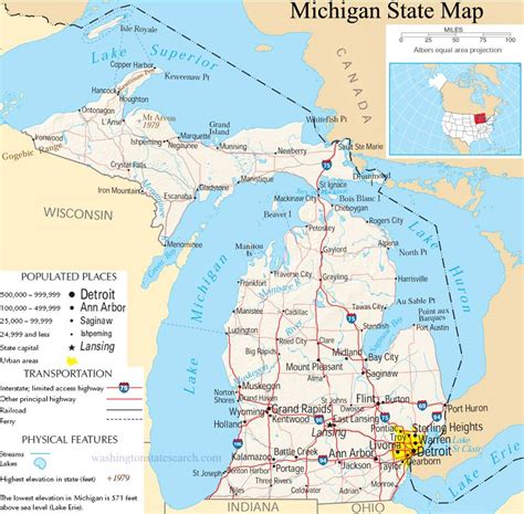 ♥ Michigan State Map A Large Detailed Map Of Michigan State Usa