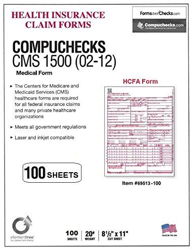 New Cms 1500 Claim Forms Hcfa Version 0212 100 Sheets Wantitall