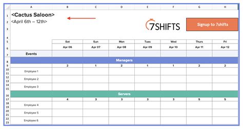 Restaurant Schedule Template Excel