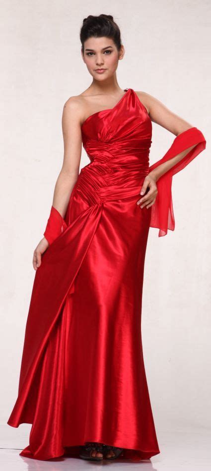 Red Evening Dress With Rhinestone Straps One Shoulder Long Satin Gown