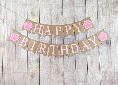 Paw Print Happy Birthday Banner Dog Birthday Banner Puppy Etsy