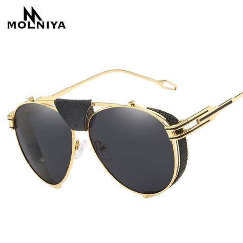 buy molniya 2018 fashion gothic steampunk sunlasses brand designer metal mirror
