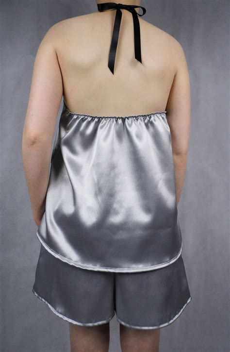Luxury Silver Satin Halter Top With Lace Detail Etsy