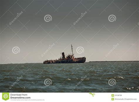 Abandoned Wrecked Ship In Seaside Landscape Stock Photo Image Of