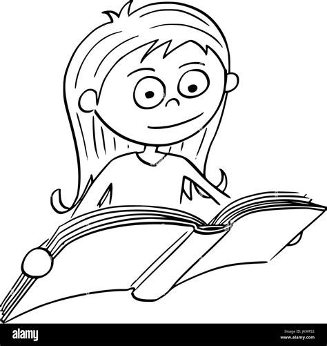 Hand Drawing Cartoon Vector Illustration Of Girl Reading A Book Stock