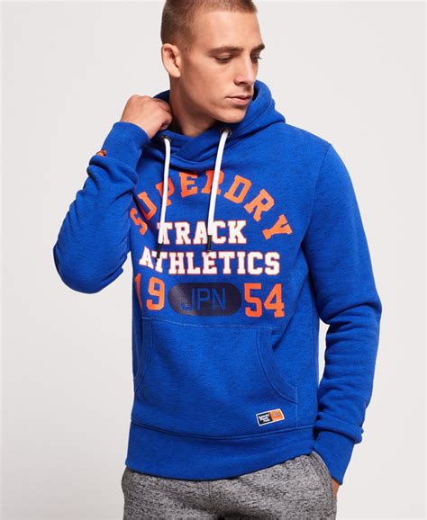 Mens Track And Field Hoodie In Blue Superdry