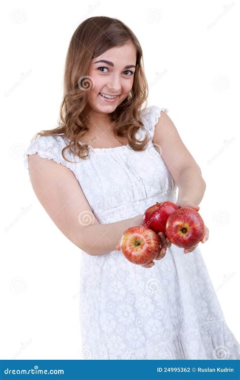 Girl With Apple Stock Photo Image Of Background Fruit 24995362