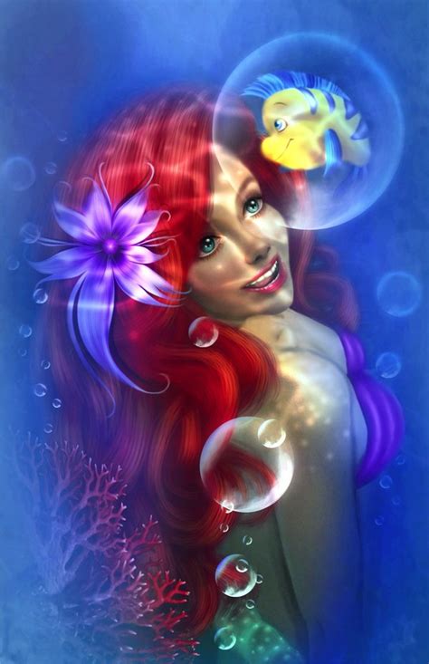 Walt Disney Fan Art Princess Ariel And Flounder Disney Princess Fan