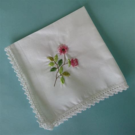 Embroidered Handkerchief English Rose Linens