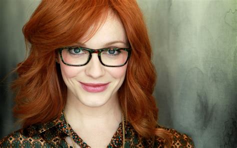 Women Christina Hendricks Glasses Face Blue Eyes Redhead Long