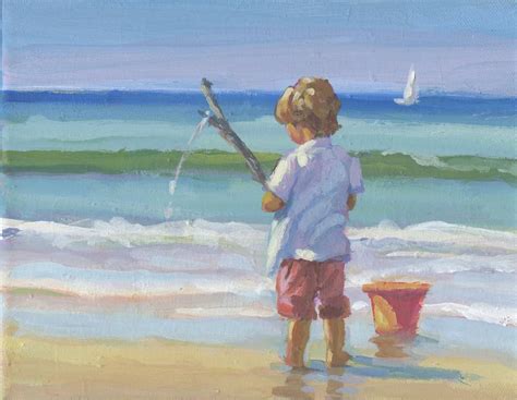 Little Fisherman Original Painting 8x10 Blonde Boy Fishing Etsy
