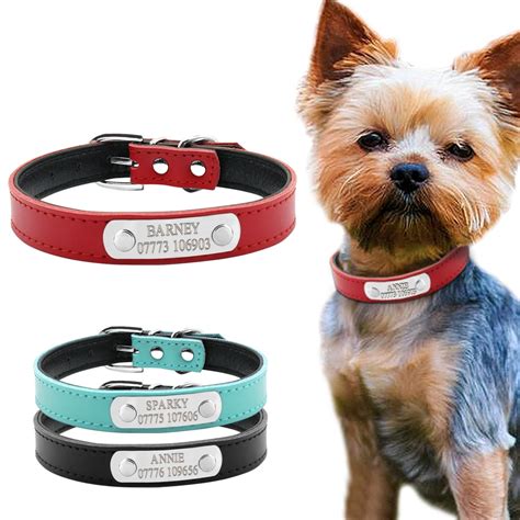 Leather Personalized Dog Collars Custom Cat Pet Name Id Collar Free