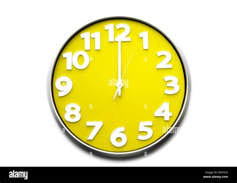 Yellow Clock Face Midday 12 Oclock The Clock Strikes Twelve 12 Stock