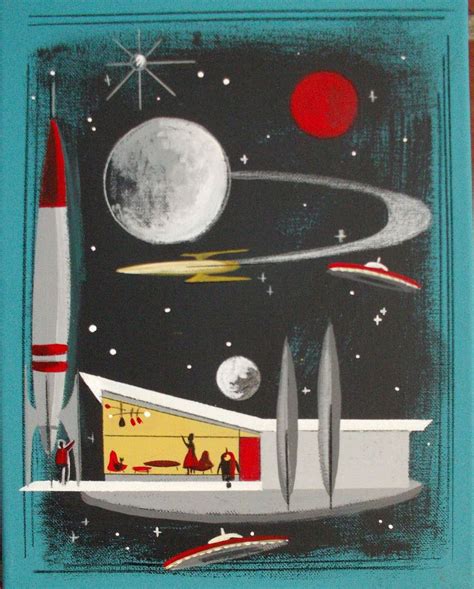 El Gato Gomez Painting Retro 1960s Outer Space Ship Rocket Sci Fi Atomicrobot Modernism Mid