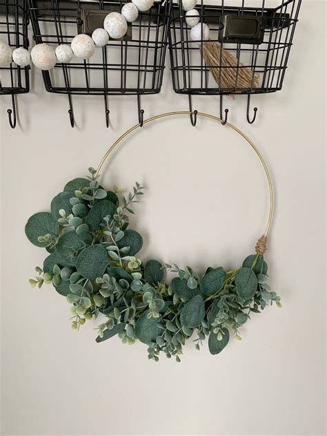 Simple Greenery Hoop Wreath Eucalyptus Gold Hoop Wedding Etsy Canada