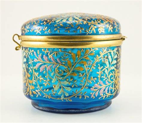 Antique Moser Art Glass Hinged Enamel Box Lalique Art Nouveau Antique Boxes Antique Glass