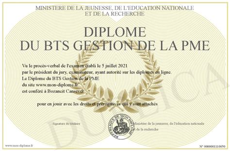 Diplome Du Bts Gestion De La Pme