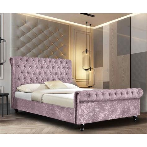 Camden Pink Plush Velvet Bed Bedroom Furniture Beds Modern Beds