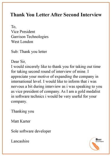 Thank You Letter After Interview Best Letter Template