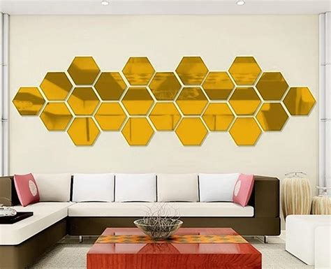 Hexagon Mirror Wall Stickers 12pcs Mirror Art Diy Home Decorative 3d