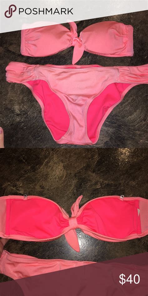 Victoria S Secret Coral Bandeau Bikini Set Bikinis Bandeau Bikini Set Bandeau Bikini