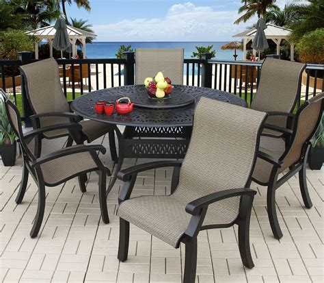 Room to store extra napkins or other dining items. Barbados Sling Outdoor 6 Person Dining Set with 60" Round ...