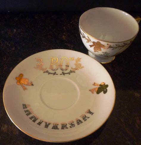 Vintage Lefton Fine China Handpainted 50th Anniversary Cup And Saucer Set