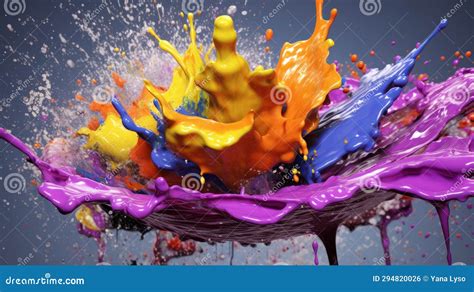 Splash Of Rainbow Paint With Drops Liquid Colored Paint Falls Spills