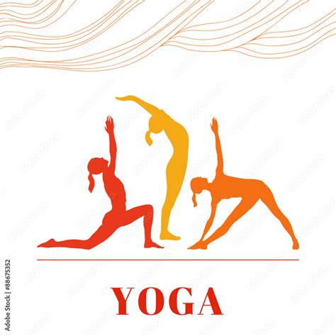 Vector Yoga Illustration Yoga Poster With Silhouettes Of Women In The